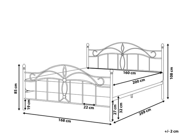 Sengeramme Hvit Metall 160 x 200 cm med Høy Sengegavl Romantisk Soverom