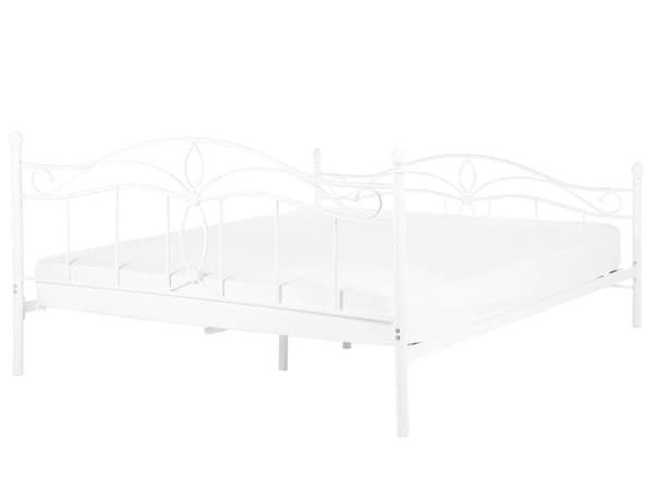 Sengeramme Hvit Metall 160 x 200 cm med Høy Sengegavl Romantisk Soverom