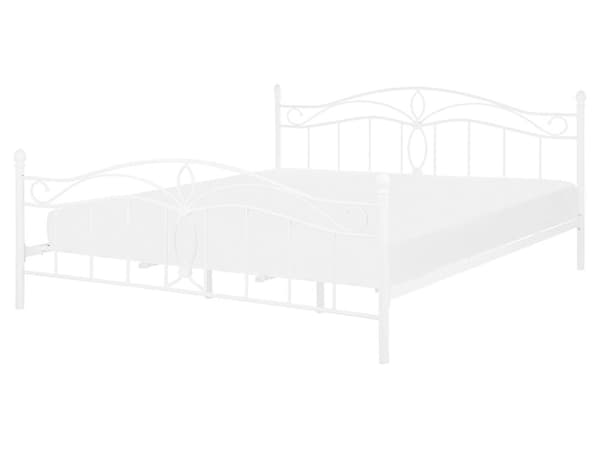 Sengeramme Hvit Metall 160 x 200 cm med Høy Sengegavl Romantisk Soverom
