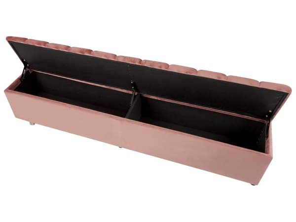 Panelseng i Rosa Fløyel 160 x 200 cm Spaltegulv med Høy Nakkestøtte og Oppbevaringsbenk