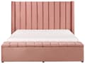 Miniatyrbilde 7 av 11: Panelseng i Rosa Fløyel 160 x 200 cm Spaltegulv med Høy Nakkestøtte og Oppbevaringsbenk