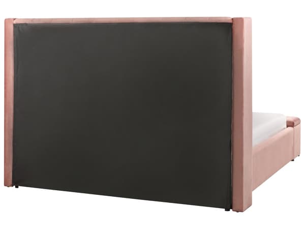 Panelseng i Rosa Fløyel 160 x 200 cm Spaltegulv med Høy Nakkestøtte og Oppbevaringsbenk