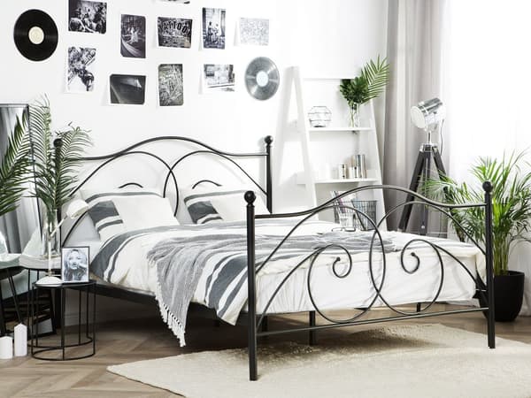 Seng Svart Metall 180 x 200 Ribbebunn Romantisk design Klassisk Innredning Soverom Dekorativ