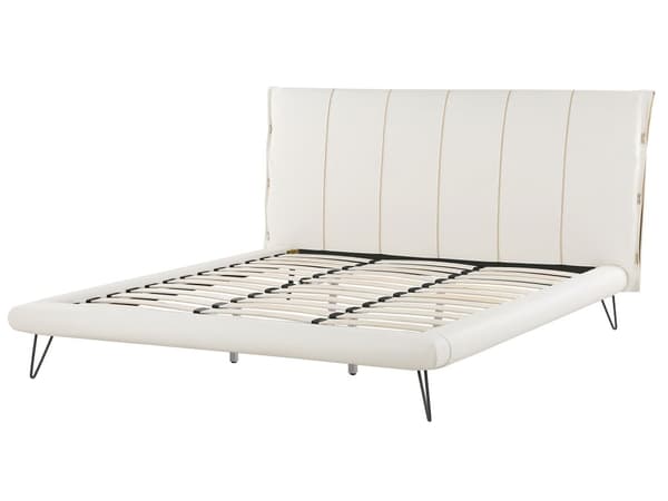 Seng Hvit Kunstskinn 180 x 200 cm Metallben Polstret Ramme Sengegavl