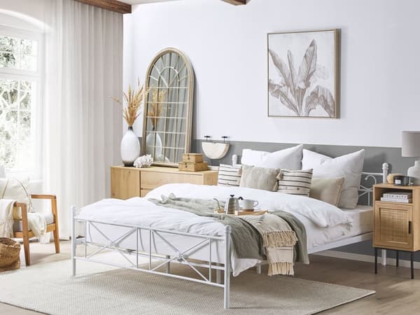 Dobbeltseng Hvit Metallramme 180 x 200 cm Sengeramme Moderne Soverom Boho stil