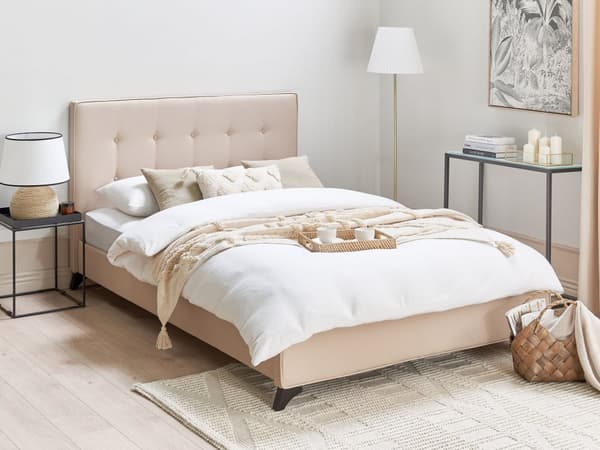 Dobbeltseng Ramme Beige 140 x 200 cm Sengegavl Polstret Elegant Klassisk