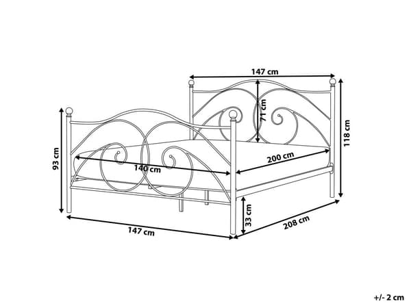 Seng Hvit Metall 140 x 200 Ribbebunn Romantisk design Klassisk Innredning Soverom Dekorativ