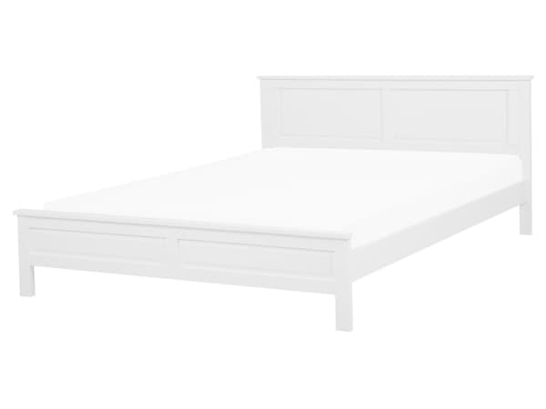 Seng med ramme Hvit høy sengegavl i tre 160 x 200 cm Minimalistisk skandinavisk design