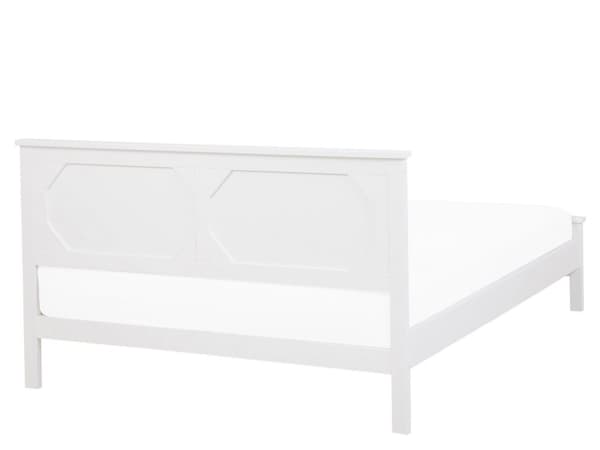 Seng med ramme Hvit høy sengegavl i tre 140 x 200 cm Minimalistisk skandinavisk design