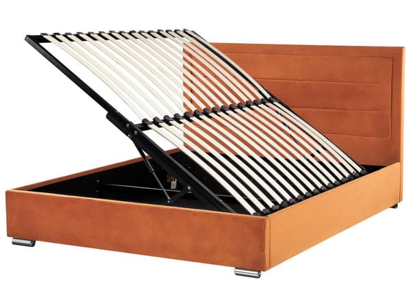 Seng med Oppbevaring Oransje Fløyel 180 x 200 cm Dobbeltseng Moderne Design Soverom