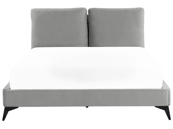Dobbeltseng Grå Fløyel 160 x 200 cm Møbeltrekk Lamellbunn Tykk Polstret Sengegavl med Puter