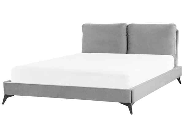 Dobbeltseng Grå Fløyel 160 x 200 cm Møbeltrekk Lamellbunn Tykk Polstret Sengegavl med Puter