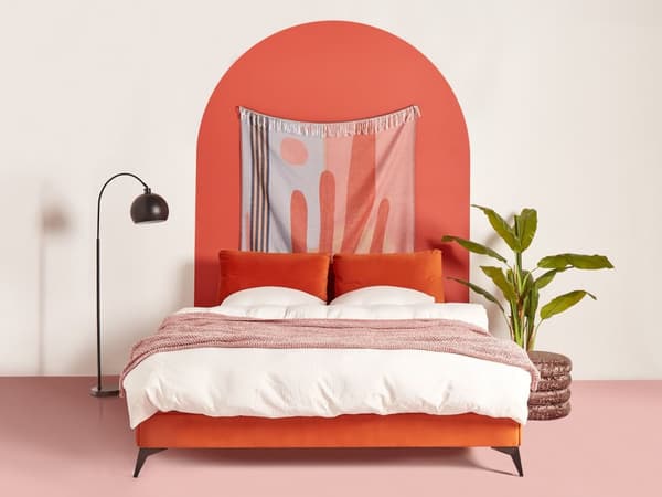 Seng Fløyel Oransje 160 x 200 cm Med sengegavl Moderne Glamourøs Klassisk Soverom