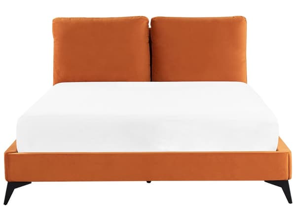 Seng Fløyel Oransje 160 x 200 cm Med sengegavl Moderne Glamourøs Klassisk Soverom