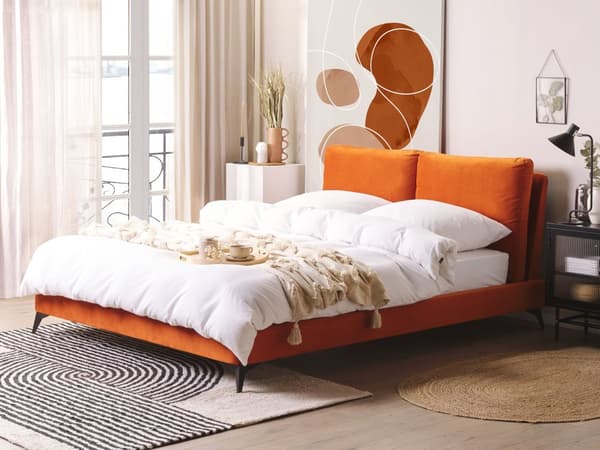 Seng Fløyel Oransje 160 x 200 cm Med sengegavl Moderne Glamourøs Klassisk Soverom