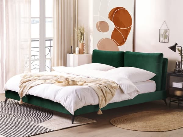 Seng Fløyel Grønn 180 x 200 cm Med sengegavl Moderne Glamourøs Klassisk Soverom