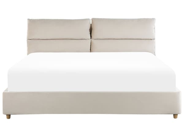 Seng Beige Fløyel 180 x 200 cm Dobbeltseng med oppbevaring Sengegavl Soverom Moderne Retro