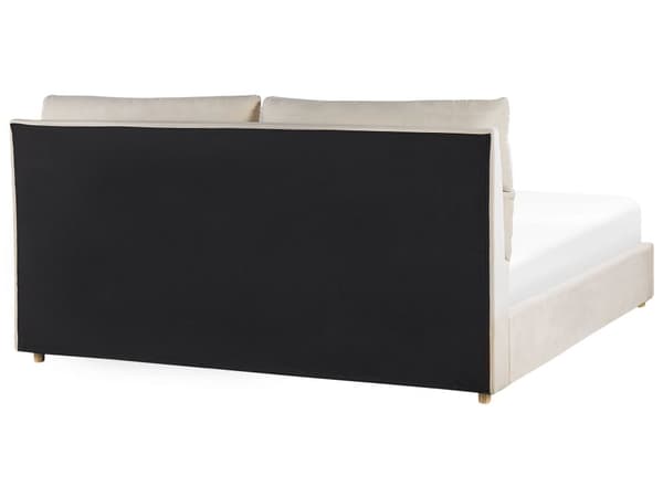 Seng Beige Fløyel 180 x 200 cm Dobbeltseng med oppbevaring Sengegavl Soverom Moderne Retro