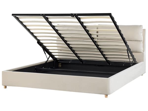 Seng Beige Fløyel 180 x 200 cm Dobbeltseng med oppbevaring Sengegavl Soverom Moderne Retro