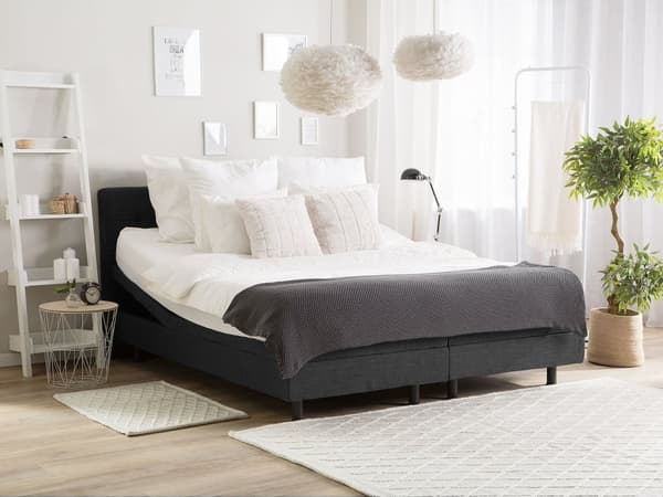 Elektrisk seng Mørkegrå Polstret Lin 160 x 200 cm Justerbar med fjernkontroll Sengegavl Moderne Minimalistisk Soverom