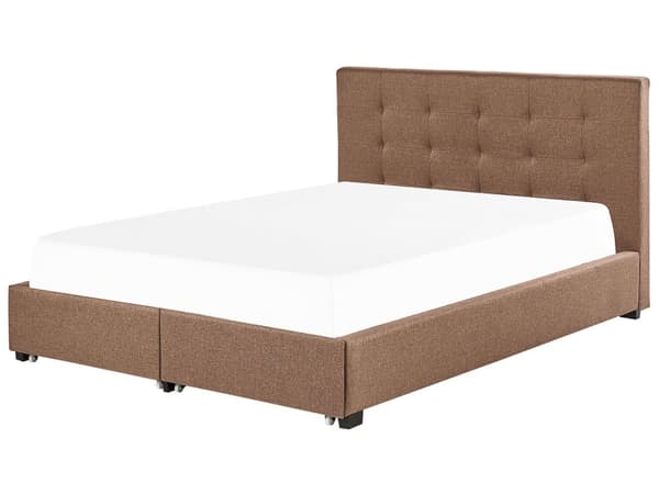 Seng Stoff Brun 180 x 200 cm Polstret ramme Sengegavl med knapper Skuffer for oppbevaring Elegant Moderne Soverom