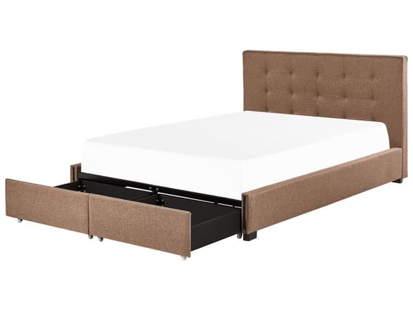 Seng Stoff Brun 180 x 200 cm Polstret ramme Sengegavl med knapper Skuffer for oppbevaring Elegant Moderne Soverom