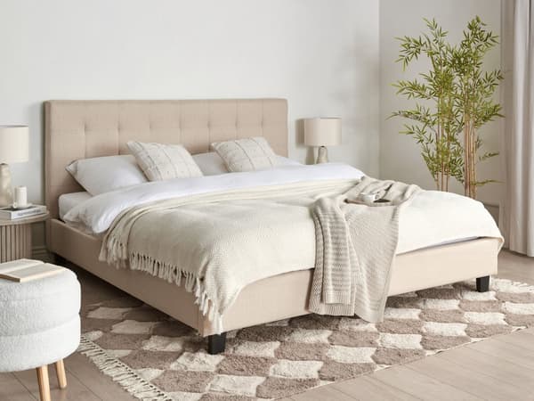 Seng Stoff Beige 180 x 200 cm Polstret ramme Sengegavl med knapper Elegant Moderne Soverom