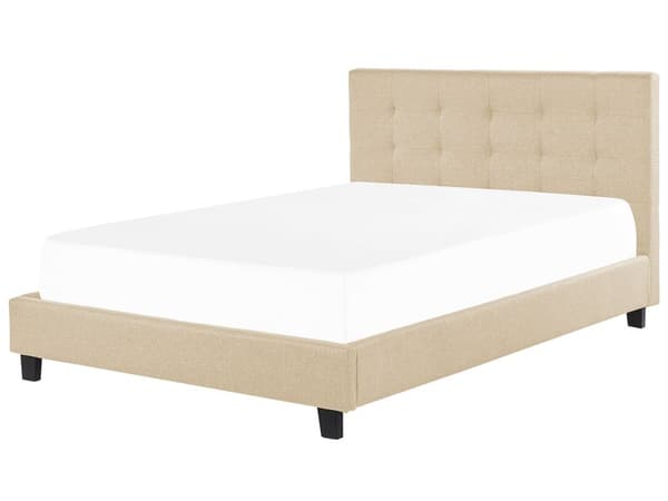 Seng Stoff Beige 180 x 200 cm Polstret ramme Sengegavl med knapper Elegant Moderne Soverom