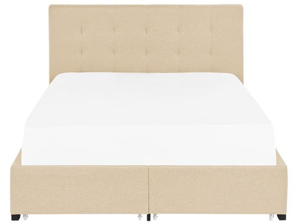 Seng Stoff Beige 140 x 200 cm Polstret ramme Sengegavl med knapper Skuffer for oppbevaring Elegant Moderne Soverom