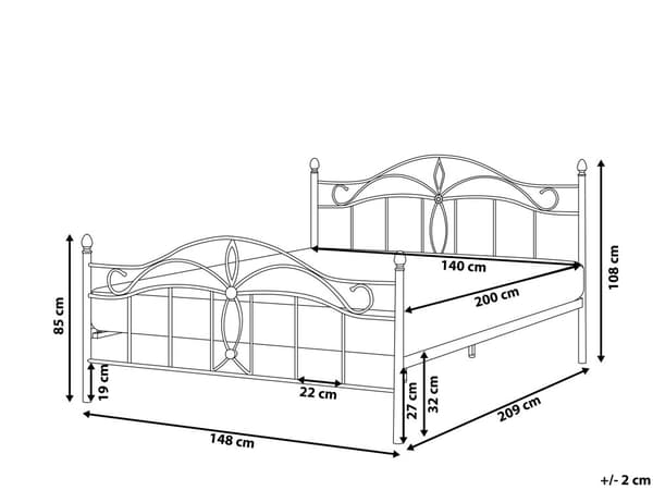 Hvit Metallseng 140 x 200 cm Moderne Trekvart Metallseng til Jenterom Dekor Sengestativ med Dekorativt Sengegavl