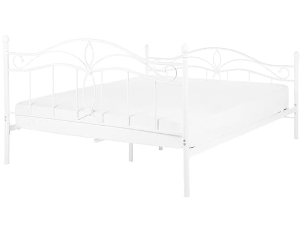 Hvit Metallseng 140 x 200 cm Moderne Trekvart Metallseng til Jenterom Dekor Sengestativ med Dekorativt Sengegavl