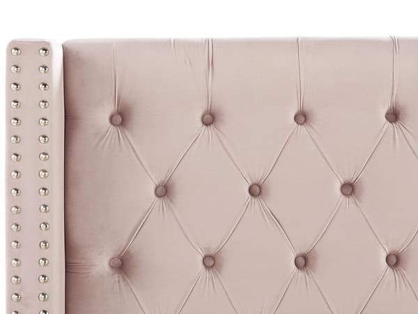 Dobbeltseng Lyserosa Rosa Fløyel 160 x 200 cm Polstret Tuftet Nakkestøtte Glamorøst Design