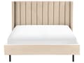 Miniatyrbilde 4 av 10: Seng Beige Fløyel 140 x 200 cm Polstret Sengegavl Gullben Lamellbunn Retro Elegant Soverom