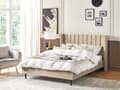 Miniatyrbilde 2 av 10: Seng Beige Fløyel 140 x 200 cm Polstret Sengegavl Gullben Lamellbunn Retro Elegant Soverom