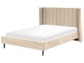 Miniatyrbilde 1 av 10: Seng Beige Fløyel 140 x 200 cm Polstret Sengegavl Gullben Lamellbunn Retro Elegant Soverom