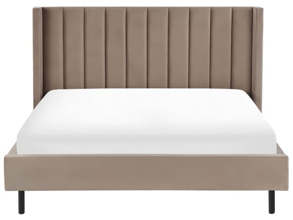 Seng Taupe Fløyel 180 x 200 cm Polstret Sengegavl Gullben Lamellbunn Retro Elegant Soverom