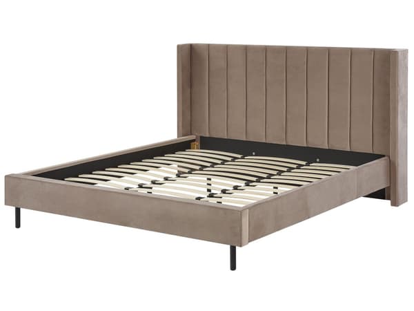 Seng Taupe Fløyel 180 x 200 cm Polstret Sengegavl Gullben Lamellbunn Retro Elegant Soverom