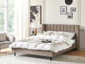 Miniatyrbilde 2 av 10: Seng Taupe Fløyel 180 x 200 cm Polstret Sengegavl Gullben Lamellbunn Retro Elegant Soverom