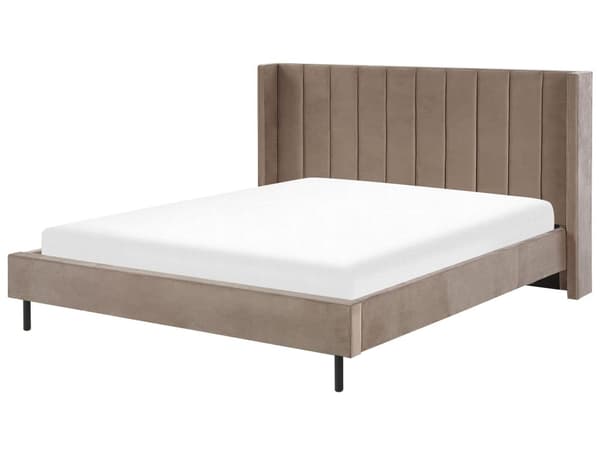 Seng Taupe Fløyel 180 x 200 cm Polstret Sengegavl Gullben Lamellbunn Retro Elegant Soverom