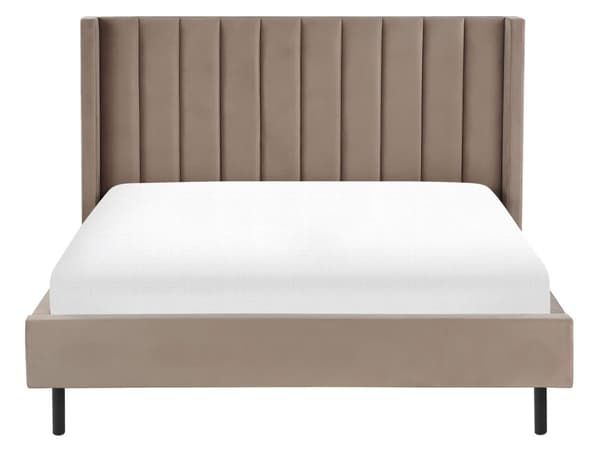 Seng Taupe Fløyel 160 x 200 cm Polstret Sengegavl Gullben Lamellbunn Retro Elegant Soverom