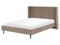 Miniatyrbilde 1 av 10: Seng Taupe Fløyel 160 x 200 cm Polstret Sengegavl Gullben Lamellbunn Retro Elegant Soverom