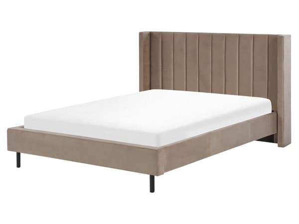 Seng Taupe Fløyel 160 x 200 cm Polstret Sengegavl Gullben Lamellbunn Retro Elegant Soverom