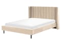 Miniatyrbilde 1 av 10: Seng Beige Fløyel 160 x 200 cm Polstret Sengegavl Gullben Lamellbunn Retro Elegant Soverom