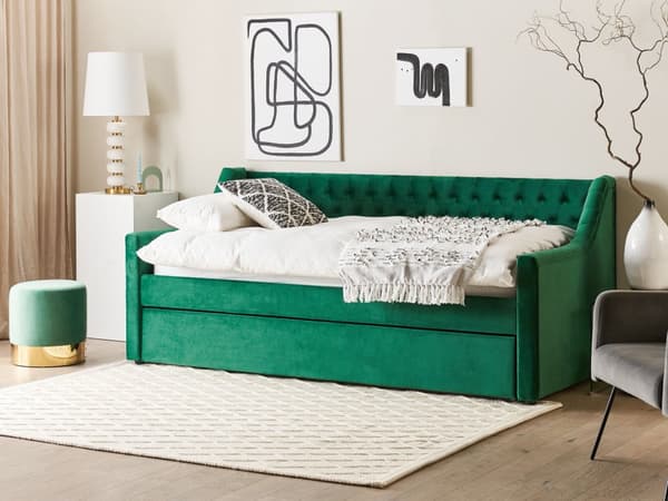 Dagseng Grønn Fløyel 90 x 200 cm med uttrekbar med nagler Moderne Glamour