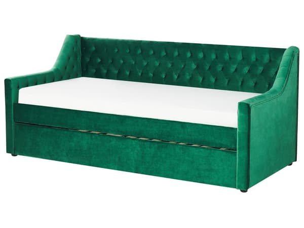 Dagseng Grønn Fløyel 90 x 200 cm med uttrekbar med nagler Moderne Glamour