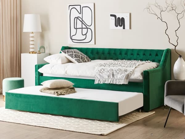 Dagseng Grønn Fløyel 90 x 200 cm med uttrekbar med nagler Moderne Glamour