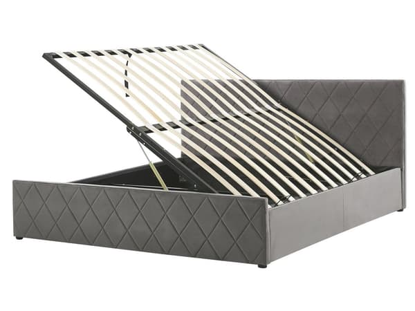 Seng Grå fløyel 160 x 200 cm Moderne myk dobbeltseng med oppbevaring Diamond Rhombus-mønster Quiltet sengeramme Soverom inspirasjon