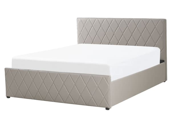 Taupe kunstlærseng 160 x 200 cm Moderne, myk dobbeltseng med oppbevaring Diamantrombe-mønster Quiltet sengeramme Soveromsinspirasjon