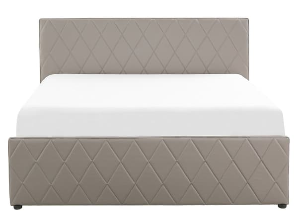Taupe kunstlærseng 160 x 200 cm Moderne, myk dobbeltseng med oppbevaring Diamantrombe-mønster Quiltet sengeramme Soveromsinspirasjon