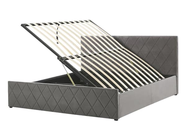Seng Grå fløyel 140 x 200 cm Moderne myk dobbeltseng med oppbevaring Diamond Rhombus-mønster Quiltet sengeramme Soverom inspirasjon